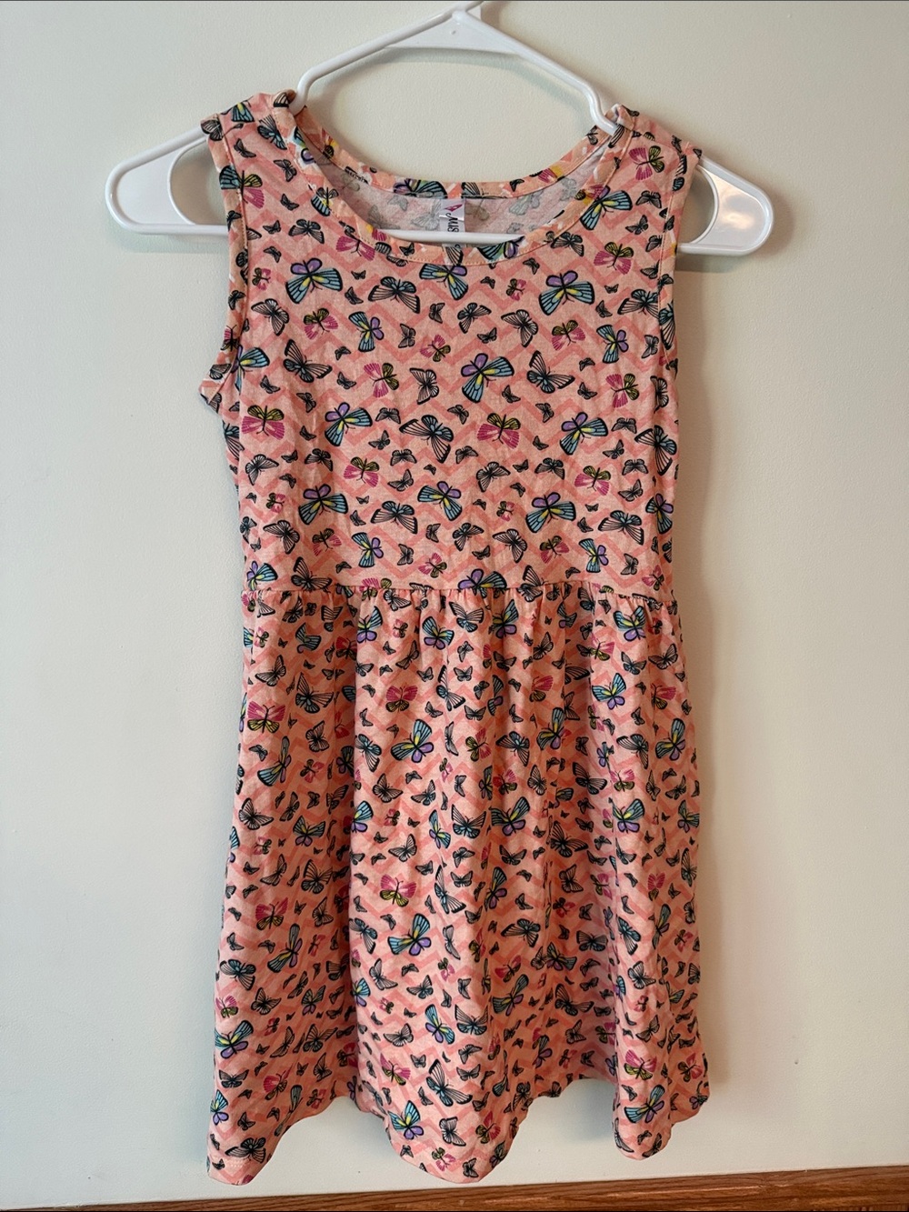 Girls' Pink Butterfly Casual Sleeveless skater Dress